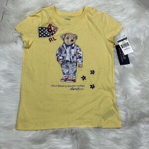 NEW POLO RALPH LAUREN Polo Patchwork Jacket Bear Girl's 8/10 Medium T-Shirt Tee